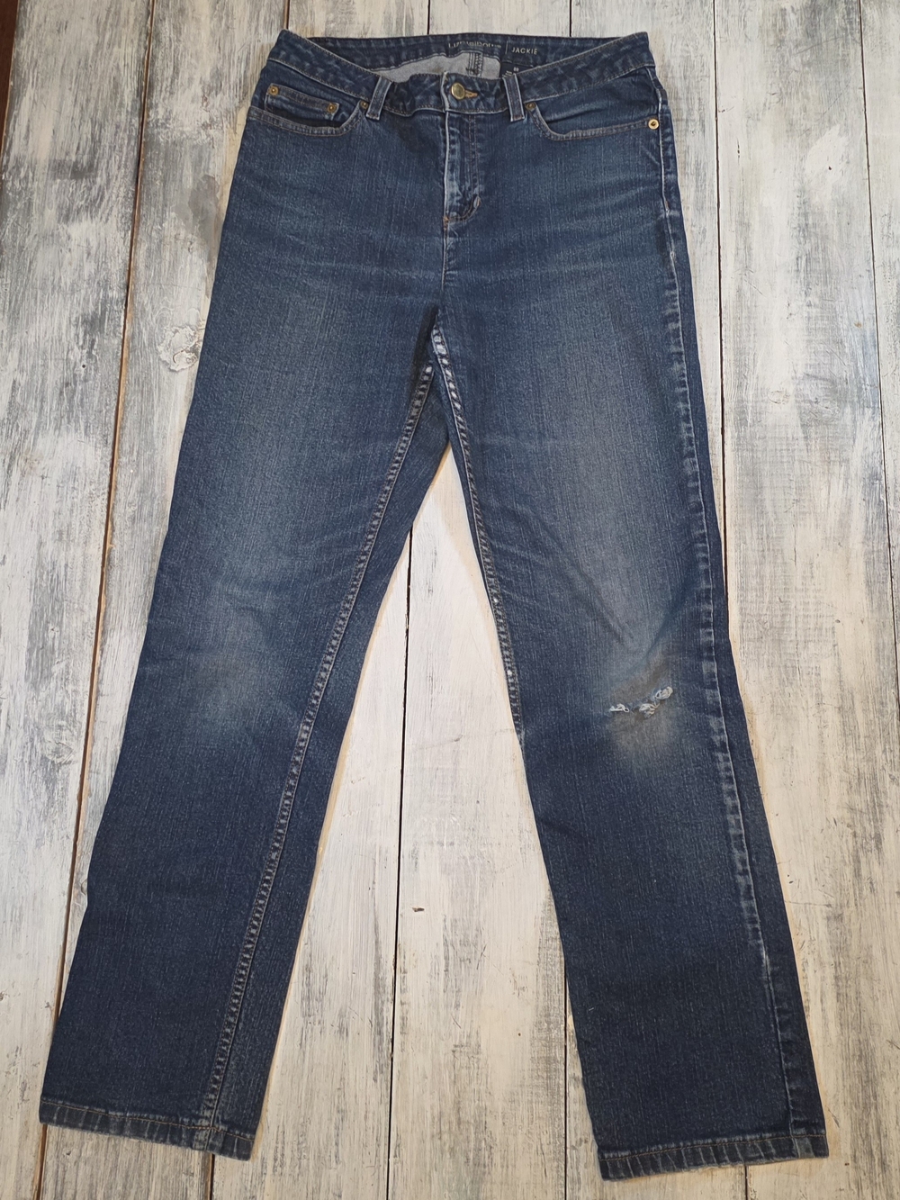 Liz Claiborne Women's Dark Blue Straight-Leg Distressed Jeans sz 8 R Jackie